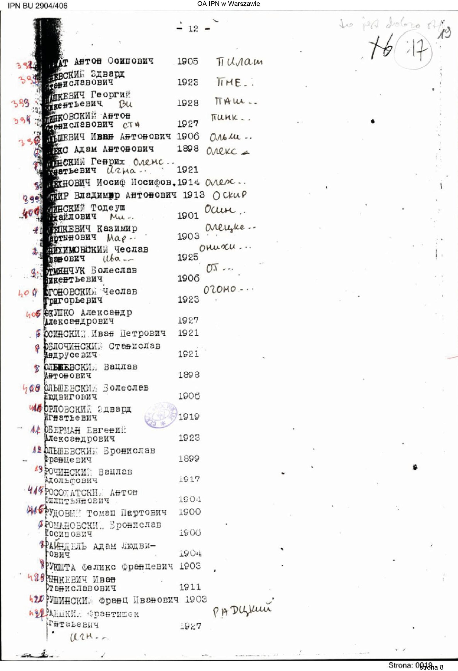 Lista transportowa — Franciszek Ruszczyński, poz. 420