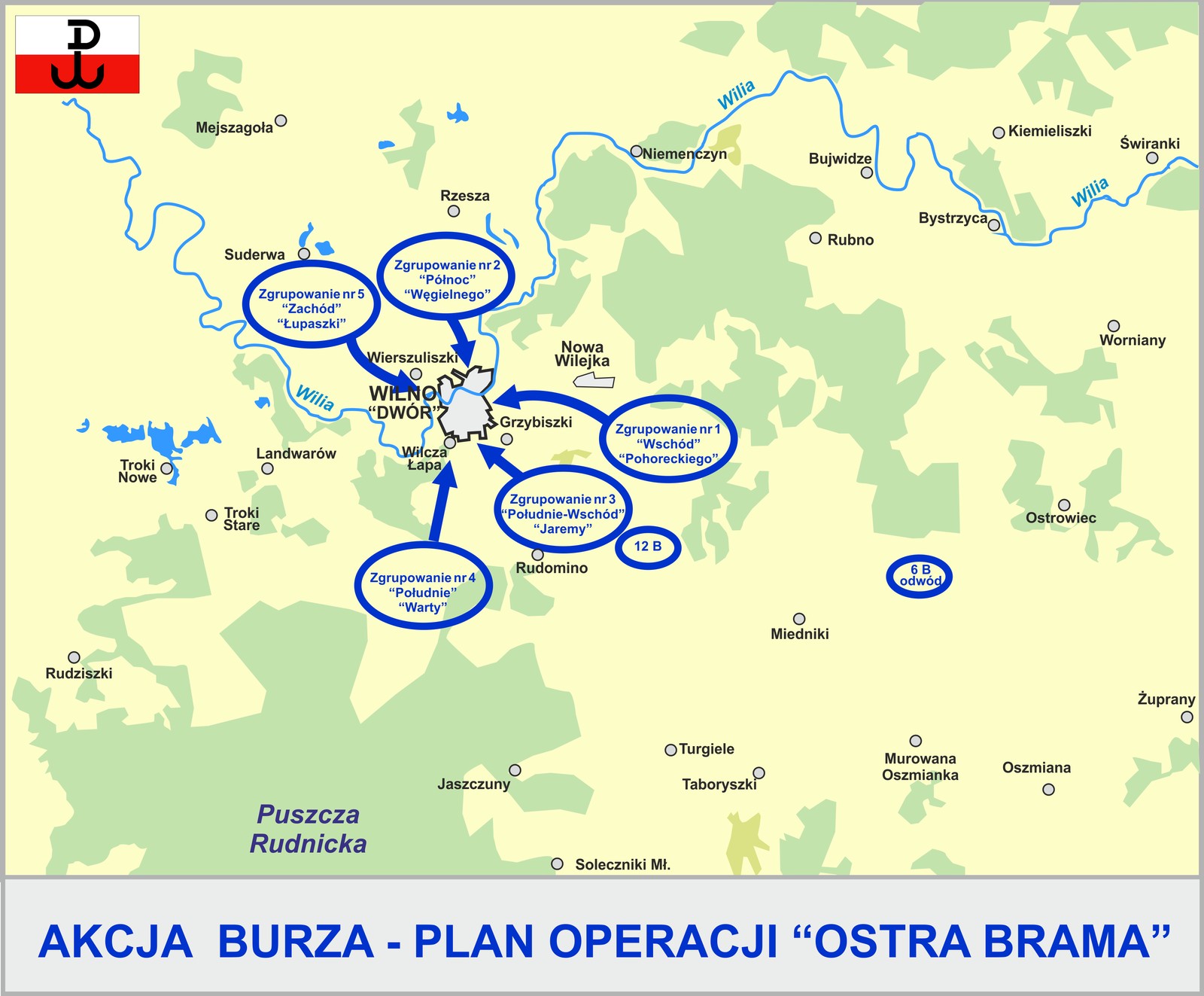 Mapa operacji Ostra Brama — Wilno, lipiec 1944